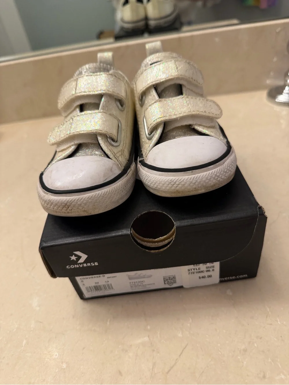 Converse Kids Glitter Double-Strap Sneakers - Iridescent White